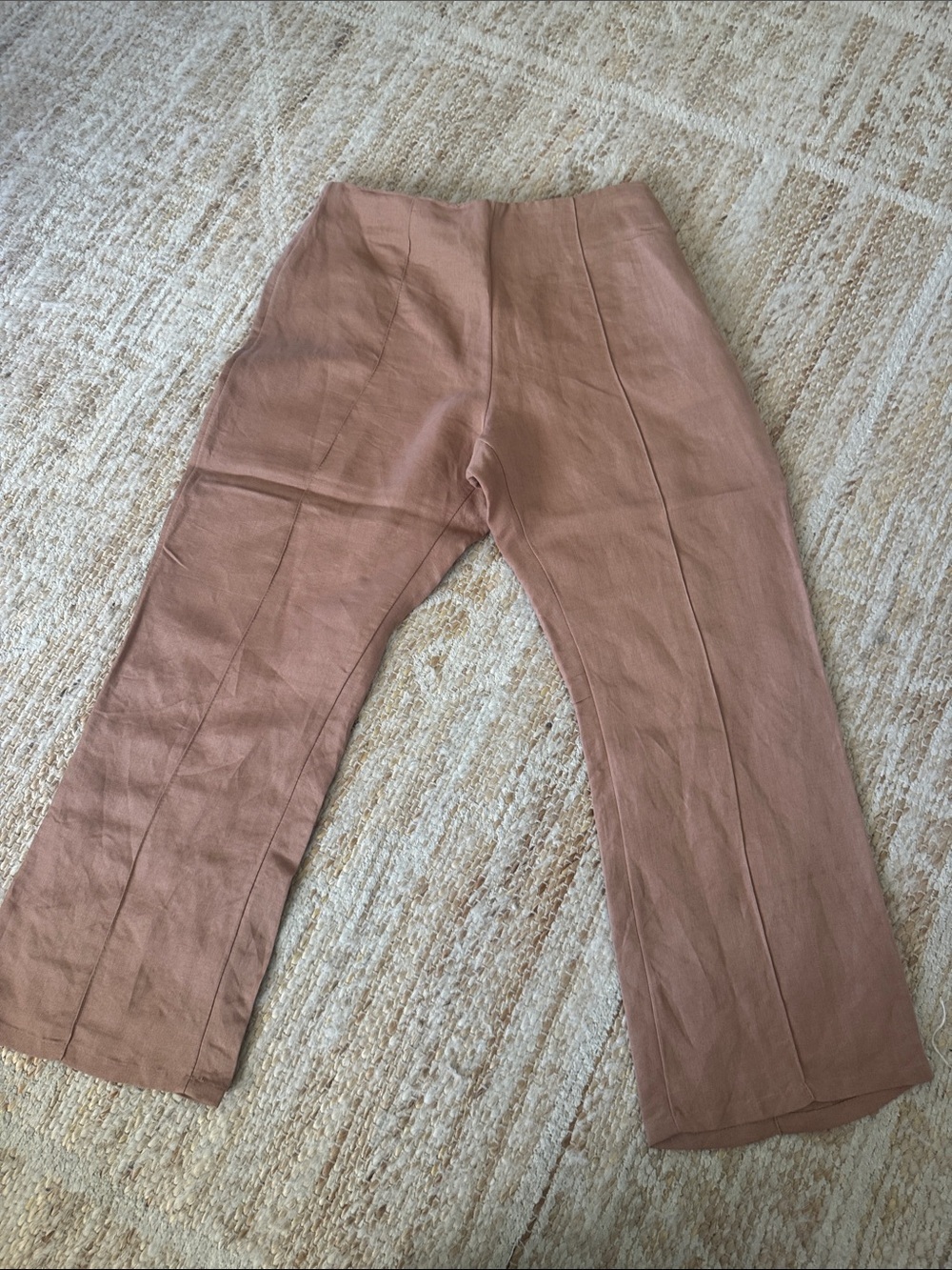 RVCA Soft Rust Brown sits on hip mid rise linen blend crop pant